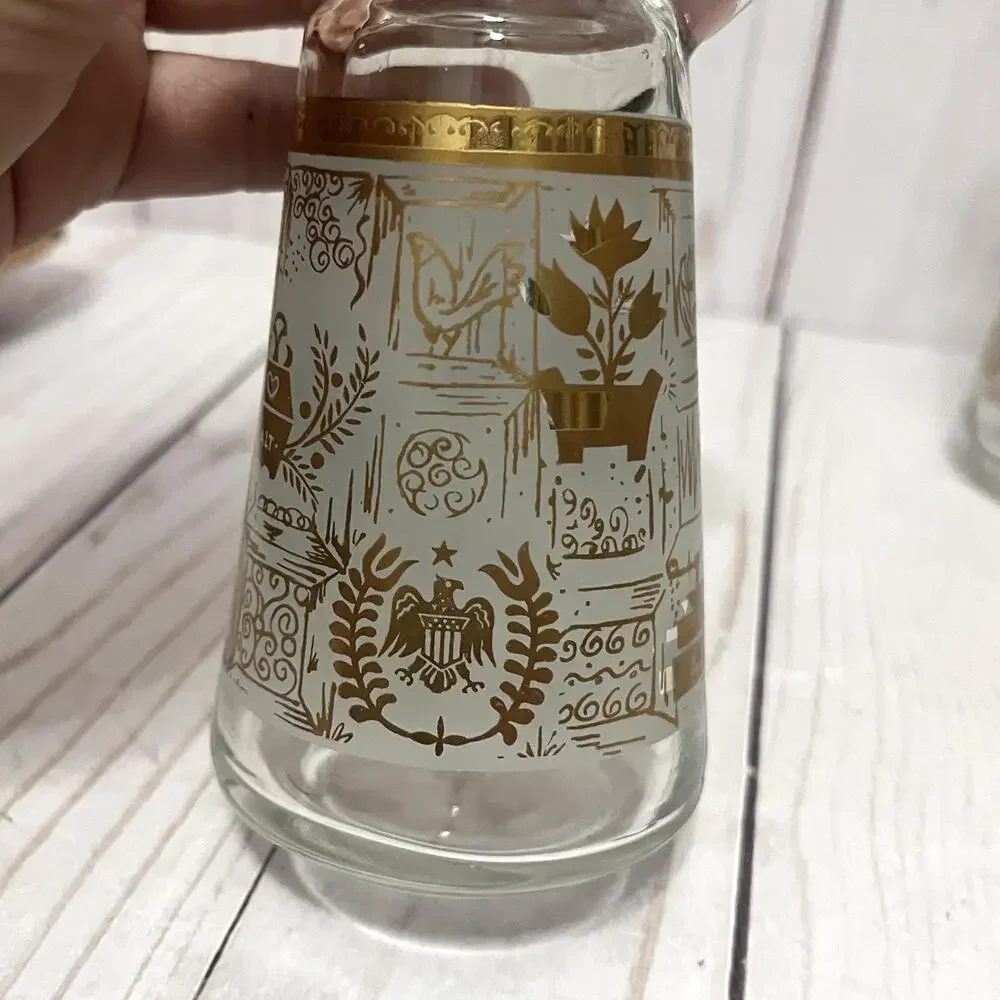 Vintage Colony Glass Oil & Vinegar Cruet Set Gold White MCM Kitchen
